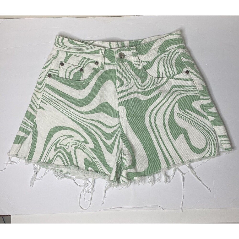 Steve Madden Swirl Denim Shorts  Green White Cutoff High Waisted Size S